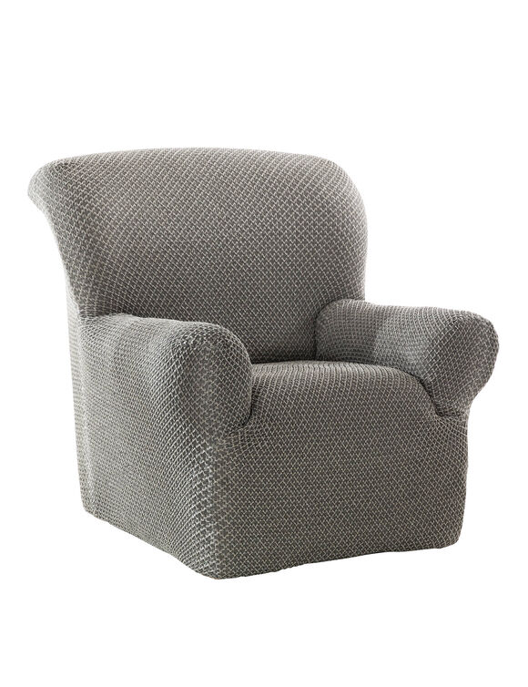 Getextureerde, bi-rekbare hoes voor zitbank en fauteuil met armleuningen (chin&eacute; grijs)