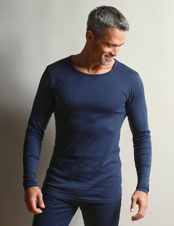 T-shirt sous-v&ecirc;tement homme col rond manches longues chaleur douce - lot de 2 (marine)