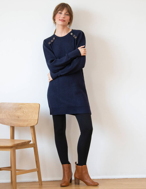 Pull tunique boutons fantaisie toucher doux (bleu encre)