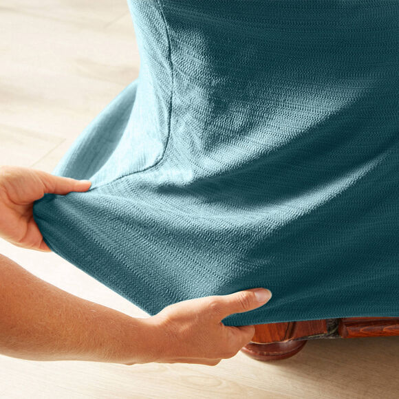 Housse extensible unie canap&eacute; fauteuil accoudoirs (bleu canard)