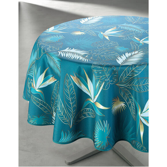 Nappe Vahinée polyester imprimé feuillage (bleu)