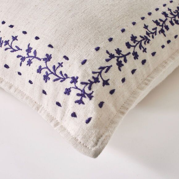 Coussin encadrement brod&eacute; Folk (naturel / bleu)