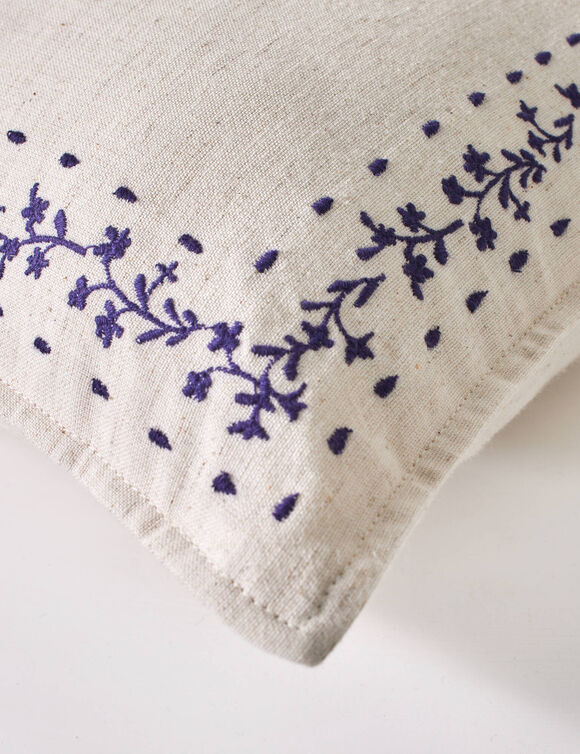 Coussin encadrement brod&eacute; Folk (naturel / bleu)