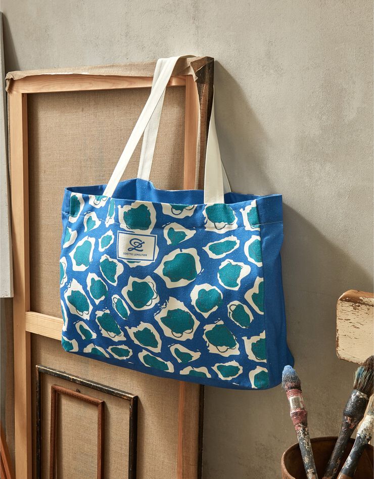 Sac cabas, collection "Odette Lepeltier" (bleu / vert)