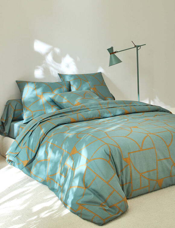 Linge de lit Geoffroy en coton à motifs graphiques (eucalyptus)
