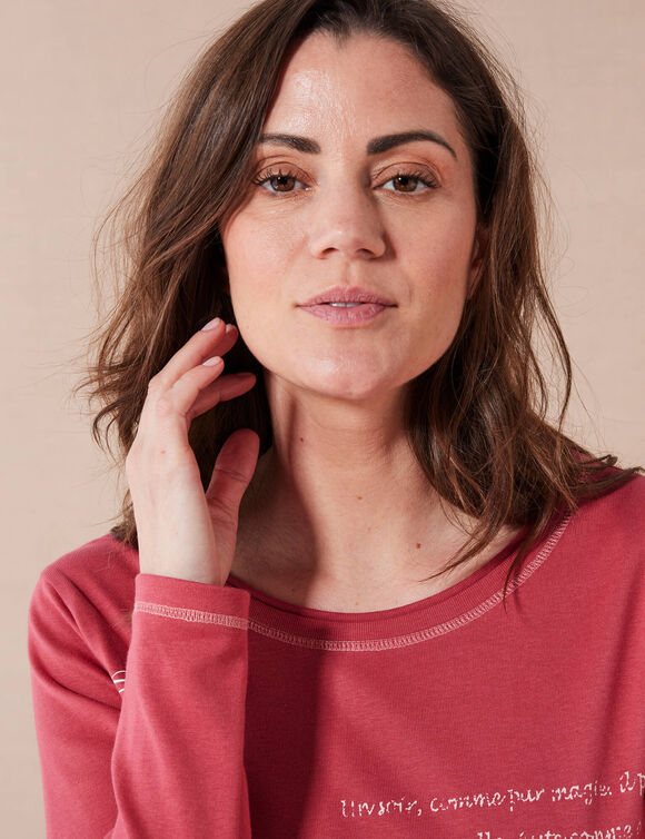 T shirt manches longues imprim&eacute; fleuri (cerise)