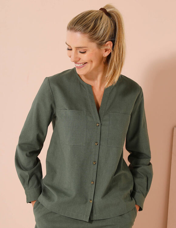 Chemise unie, mélange coton-lin (bronze)