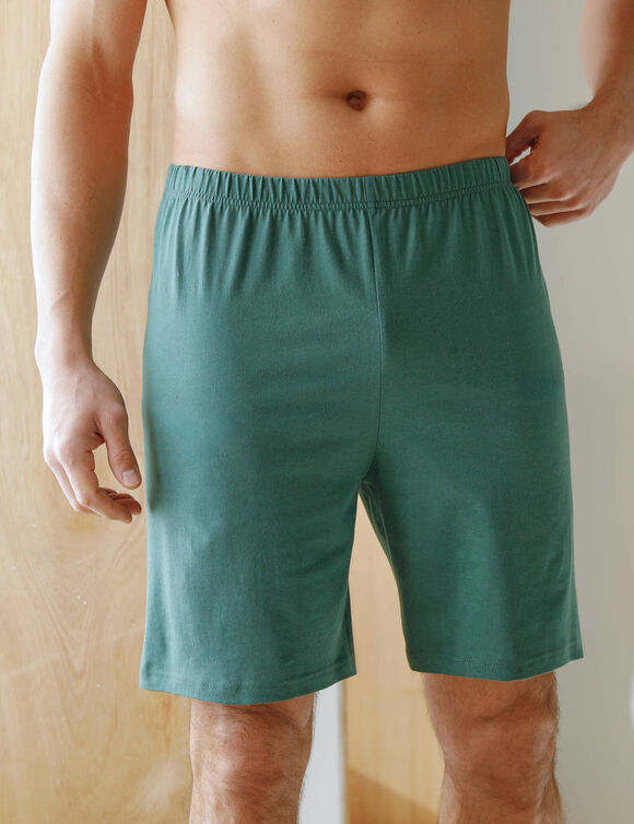 Short pyjama coton uni (donkergroen)