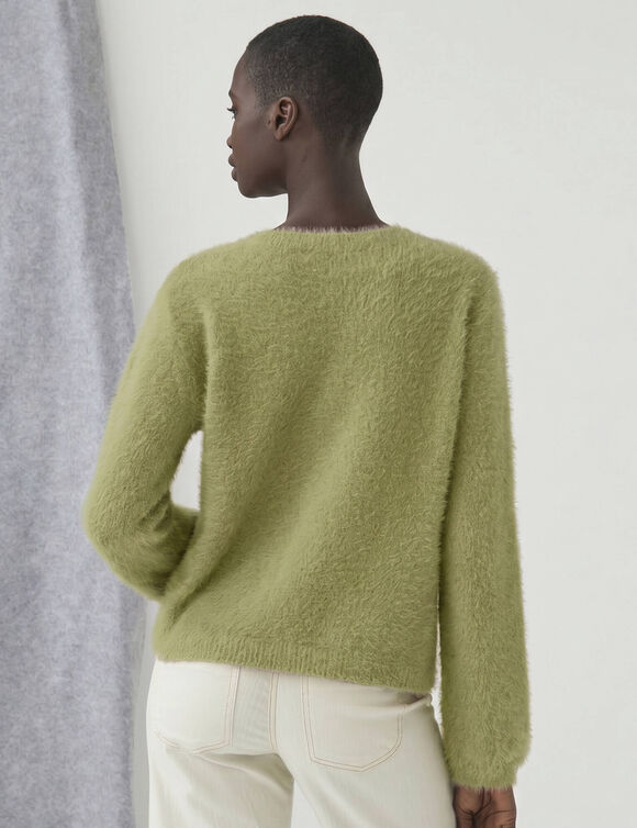 Pull col boutonn&eacute;, maille douceur (vert)