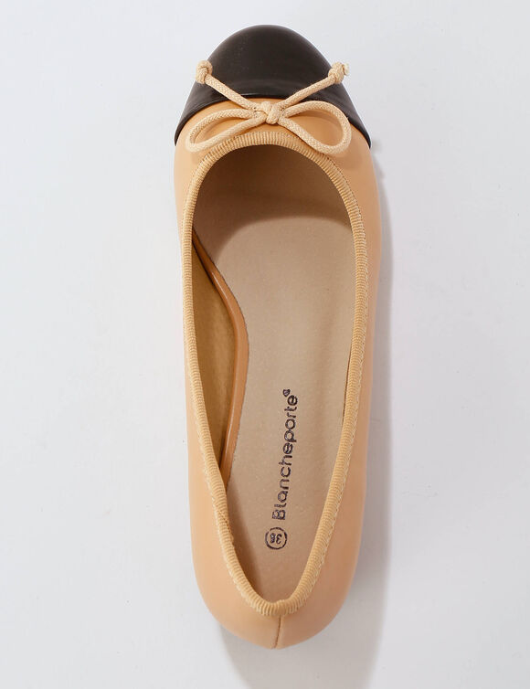 Platte, tweekleurige ballerina's (ecru / zwart)