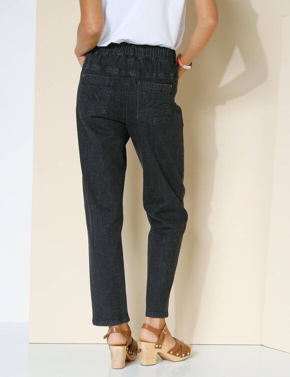 Jean stretch coupe mom confort, taille élastiquée (noir)