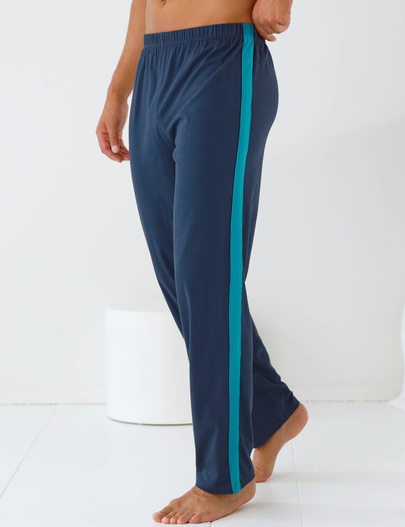 Effen pyjamabroek met contrasterende baan (marine / turkoois)
