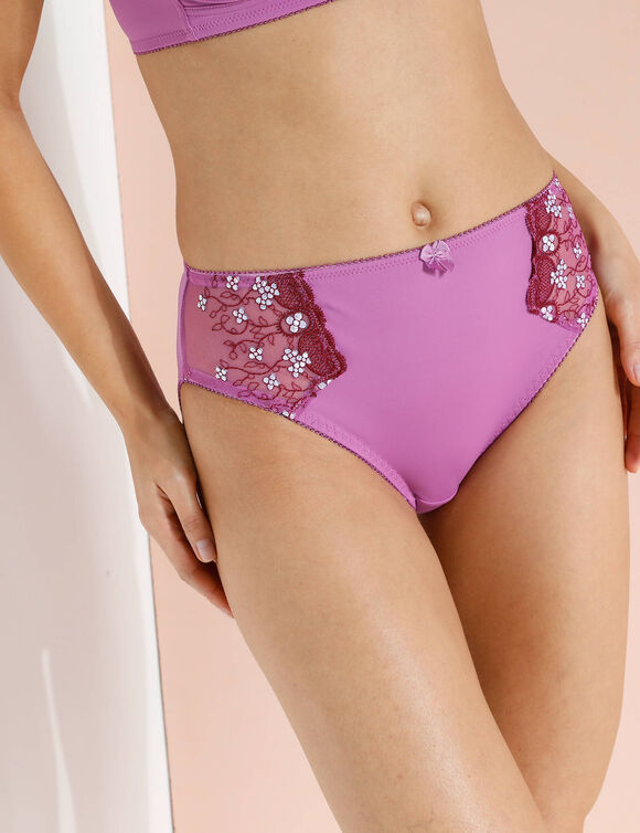 Slip in microvezel en geborduurde tule Caminata (violine)