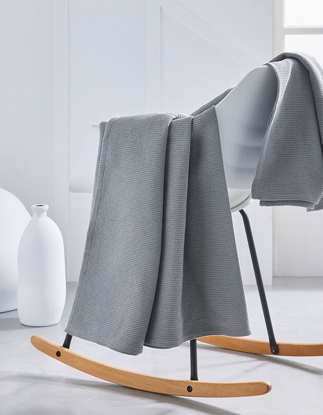 Jeté de canapé ou plaid uni nid d’abeille - coton (gris clair)