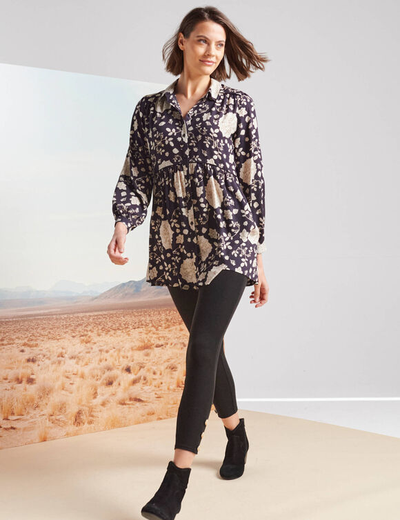 Chemise tunique imprimée (noir / écru)