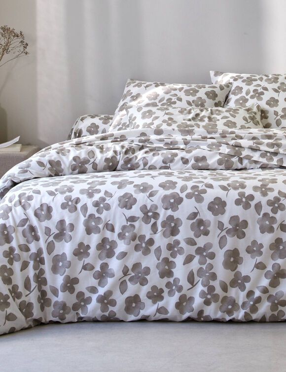 Linge de lit Petunia en coton imprimé (grège)