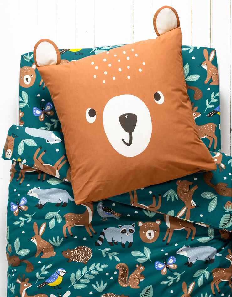 Bedlinnen voor kinderen met knuffelbeer motief in biologisch katoen, eco-verantwoord, groen Bedlinnen voor kinderen met knuffelbeer motief in biologisch katoen, eco-verantwoord, groen, hi-res image number 1