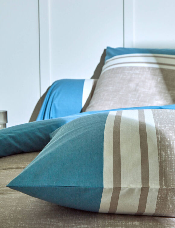 Linge de lit Nathalie coton (bleu gris&eacute; / beige)