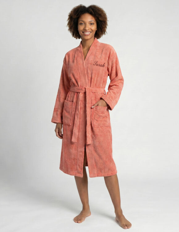 Peignoir mixte adulte uni col kimono personnalis&eacute; - &eacute;ponge bouclette 380 g/m&sup2; (tomette)