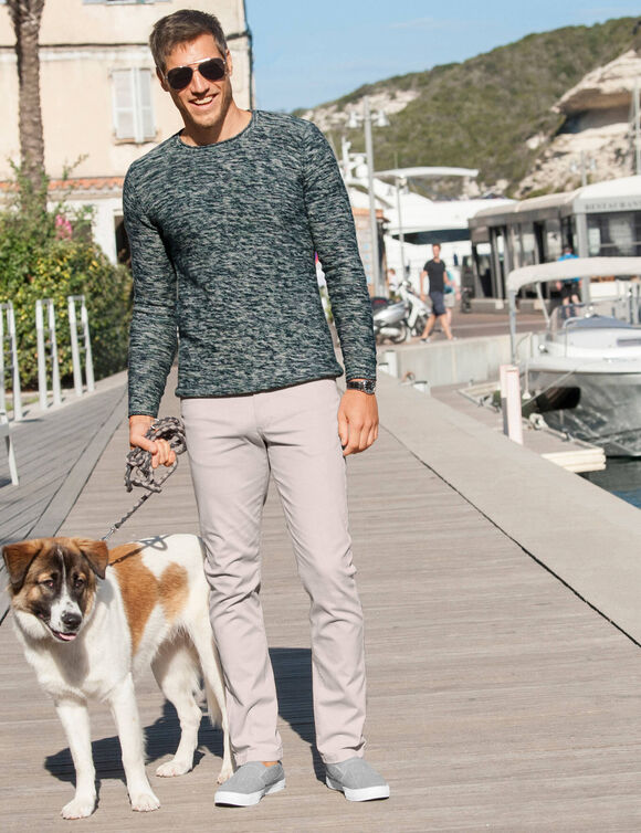 Pantalon droit 5 poches twill coton extensible (beige)