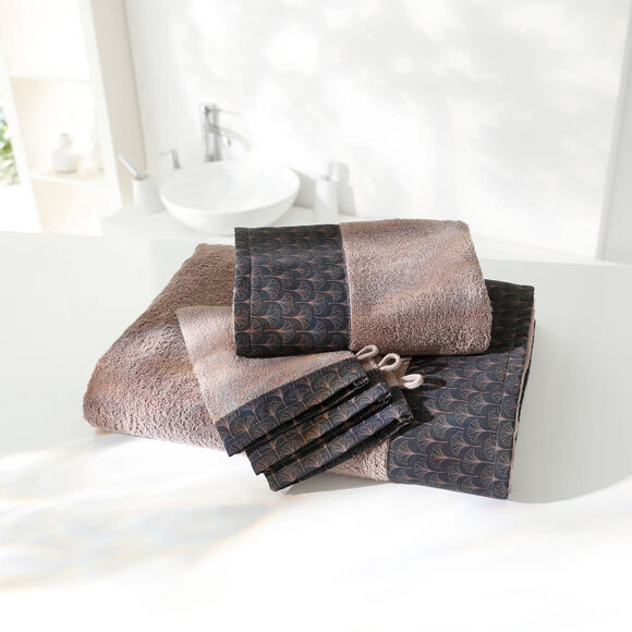 Éponge bouclette 420g/m² liteau imprimé ginkgo  (chocolat)