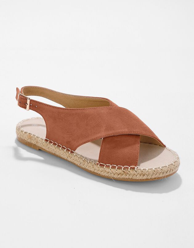 Platte sandalen met koordzool en gekruist bovenwerk - karamel (karamel)