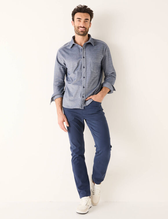 Chemise maille piquée manches longues (bleu mouliné)