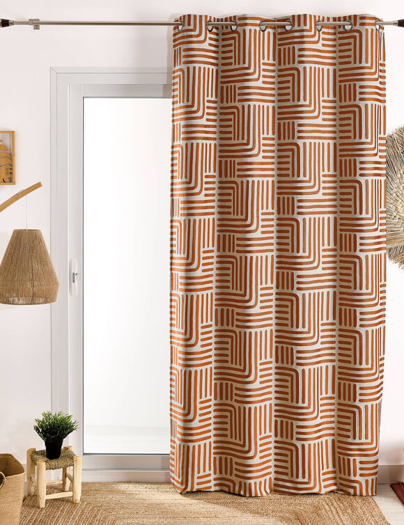 Gordijn in jacquard met lijnenprint (terracotta)