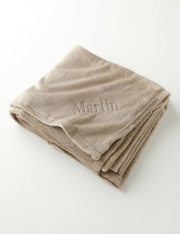 Personaliseerbare fleece-plaid, voelt aan als pluche (taupe)