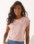Effen T-shirt met knoopdetail, jerseytricot (grijsroze)