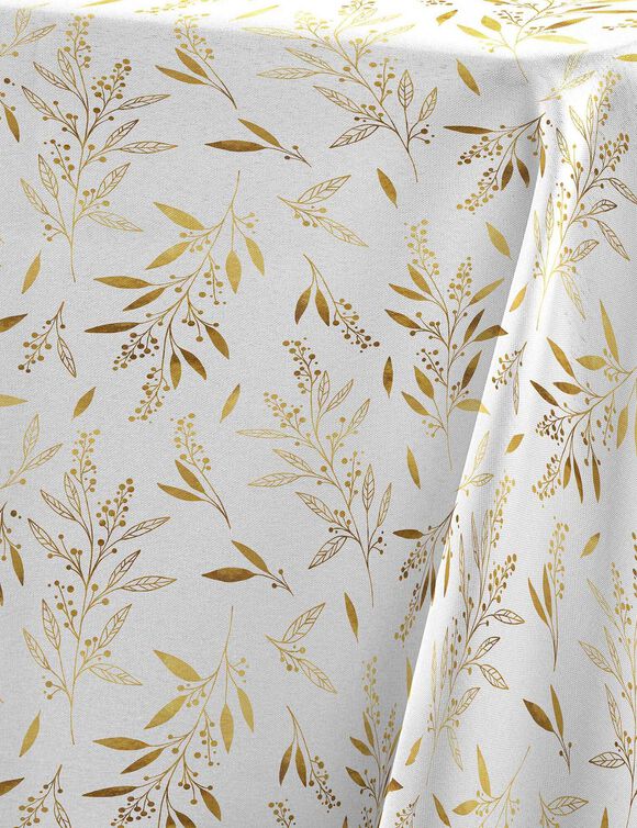 Tafellaken met metallic natuurlijk motief (wit / goudkleurig)