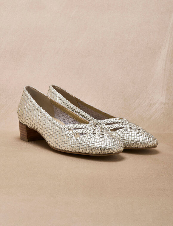 Escarpins &agrave; petit talon en cuir tress&eacute; dor&eacute; (dor&eacute;)