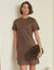 Robe unie manches courtes, su&eacute;dine (chocolat)