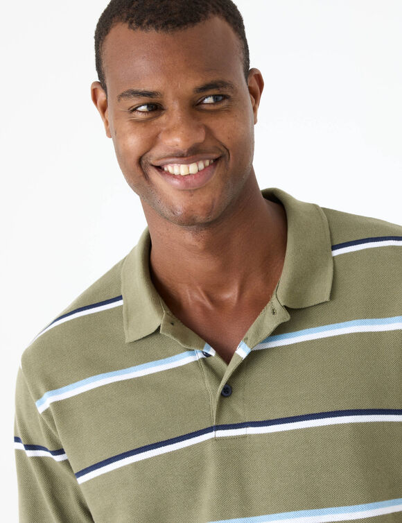 Gestreepte polo met gemêleerde piqué en lange mouwen (kaki)