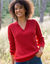 Pull loose col V, maille anglaise (rouge)