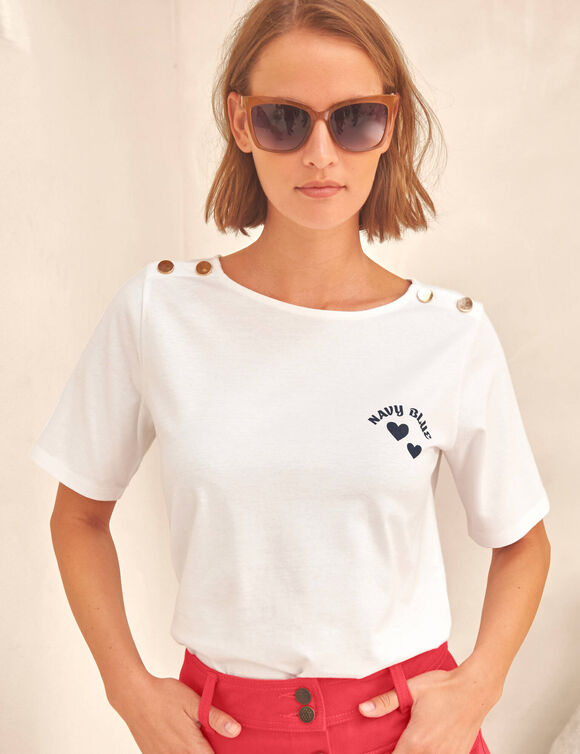 T-shirt col rond, imprim&eacute; plac&eacute; (blanc)