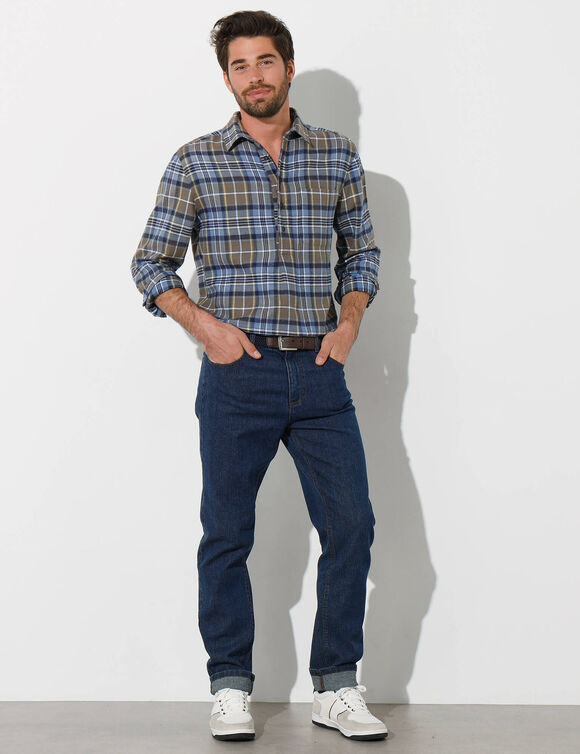 Chemise extra-longue carreaux flanelle (kaki)