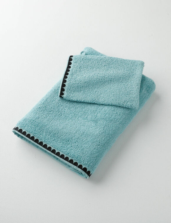 Serviettes de bain finition broderie fantaisie - 420g/m2 (lagon)