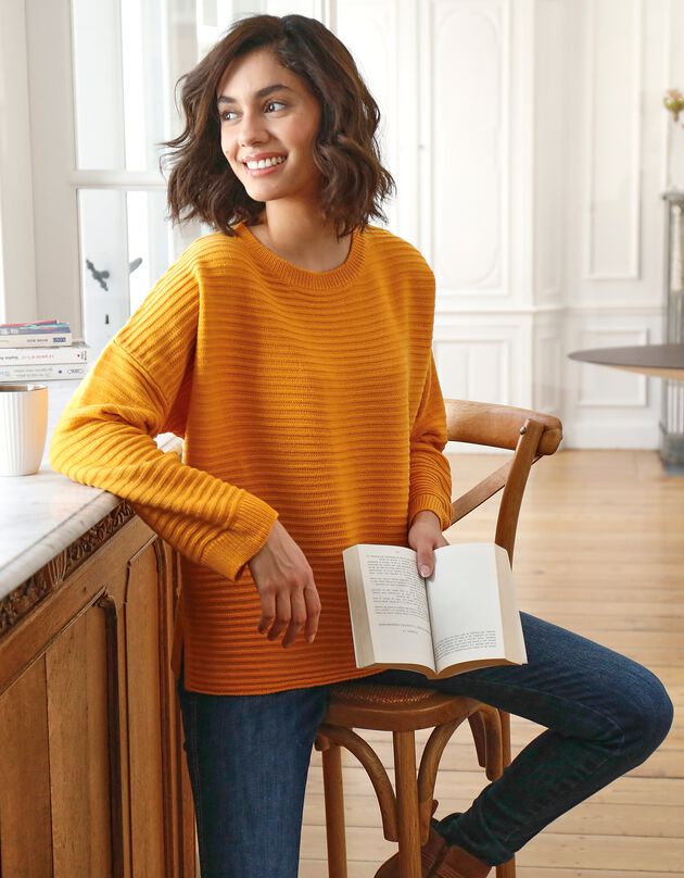 Pull loose maille fantaisie effet rayures (safran)