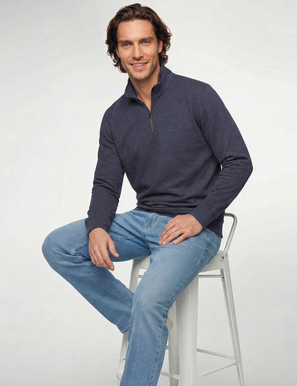 Warm sweatshirt met hoge kraag en ritssluiting, van geribd tricot (marine)