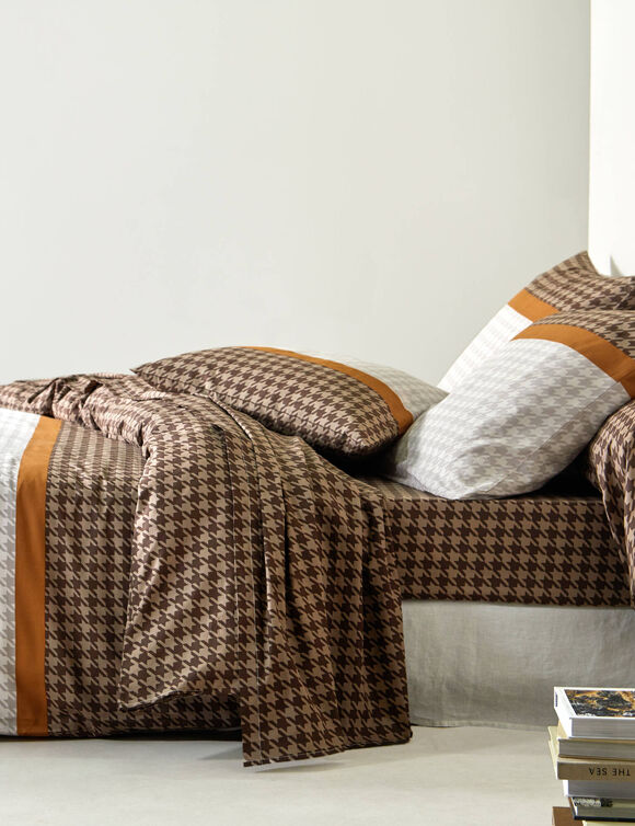 Bedlinnen Pierre in katoen met pied-de-poule print (beige)
