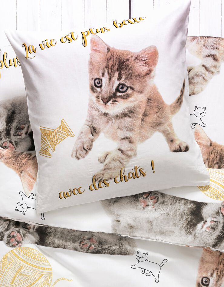 Bedlinnen voor kinderen Milie - katoen met kattenprint (wit)