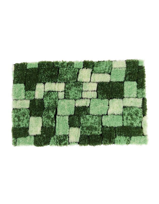 Tapis de bain mosaïque toucher peluche (vert)