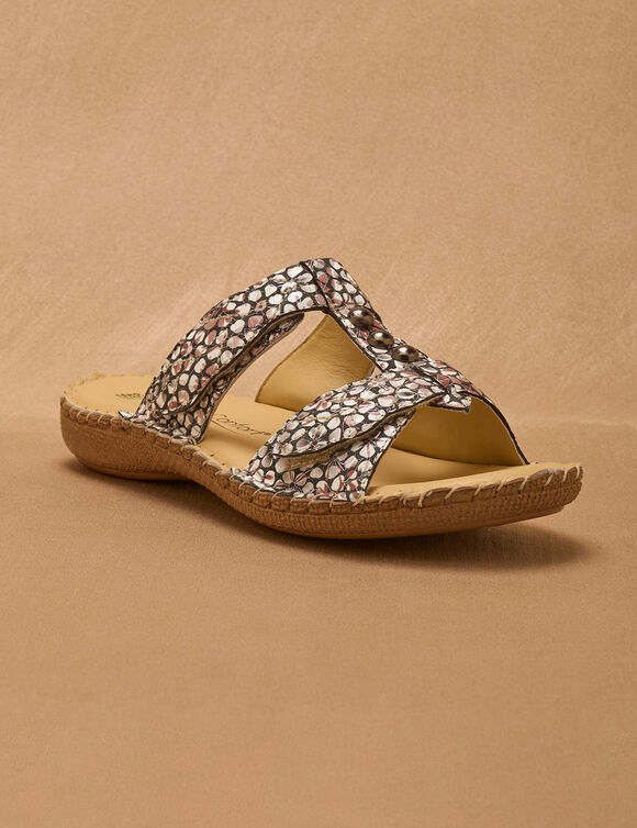 Mules cuir imprim&eacute; - largeur confort (noir)