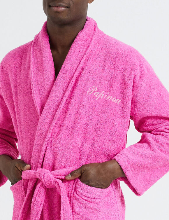 Unisex badjas voor volwassenen met gepersonaliseerde sjaalkraag - lusjesbadstof 380 g/m&sup2; (fuchsia)