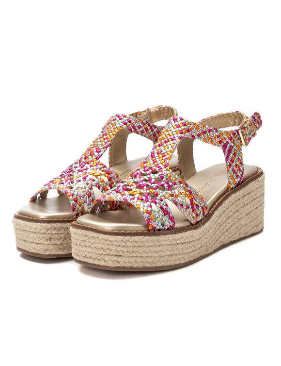 Sandales compensées tressées multicolore (fuchsia)