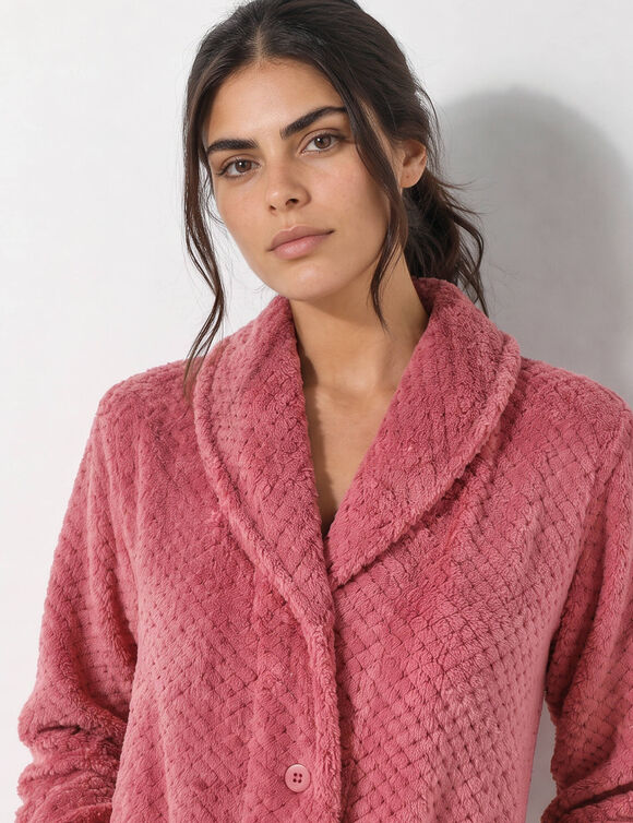Robe de chambre maille polaire col ch&acirc;le - Longueur 95 cm (rose)