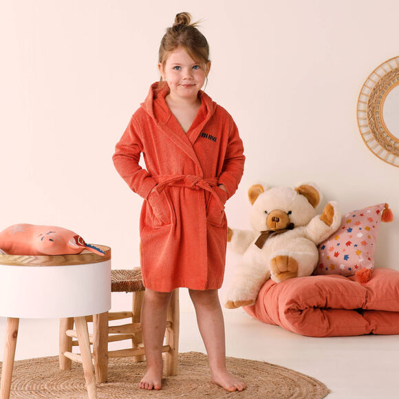 Personaliseerbare "vos" kinderbadjas met kap, katoenen badstof - 340 g/m&sup2;  (saffraangeel)