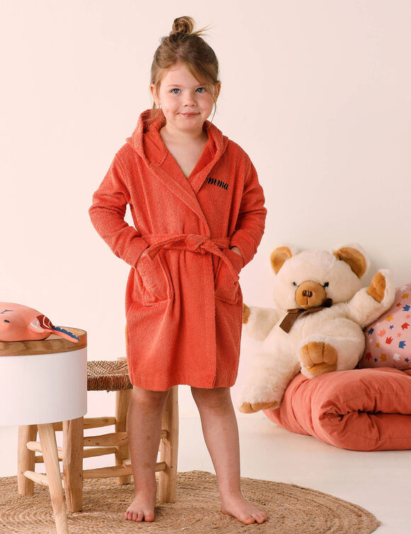 Peignoir de bain enfant personnalisable renard à capuche, éponge coton - 340 g/m²  (safran)