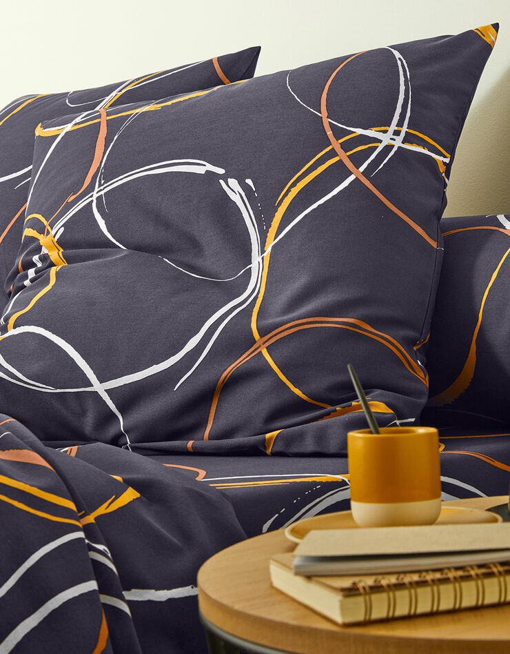 Linge de lit Noémie en polyester-coton imprimé cercles (anthracite)
